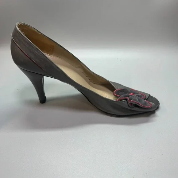 Christian Dior Gray  Flower‎ Vintage Souliers Spike Heels Sz 8 1/2 B - Picture 8 of 11